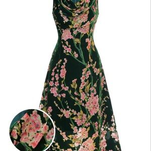 1930s Style Floral Velvet Sleeveless Dress - Green and Pink Size S/2 New